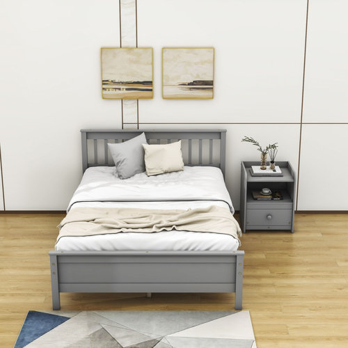 Ebern Designs Wooden Platform Bed Frame With Nightstand Wayfair